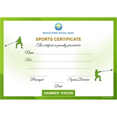 School Sports Award Certificate Hammer Throw A4 Size | Use on Laser Printer